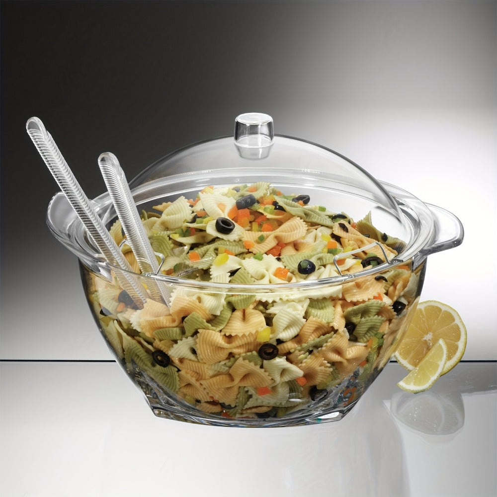 Stainless Steel Ice Chiller Salad Bowl with Lid and Serving Spoons ¨C Large Refrigerated Veggie Fruit Tray with Ice Chiller Base for Party Entertaining Buffet Outdoor Picnic Food Display