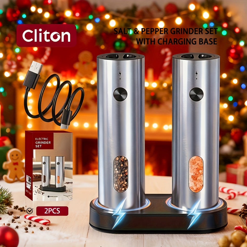 Electric Salt and Pepper Grinder Set ¨C Rechargeable Automatic Mills with LED Light, Adjustable Coarseness & 3.72oz Capacity for Home Kitchen, BBQ, Restaurant & Outdoor Entertaining