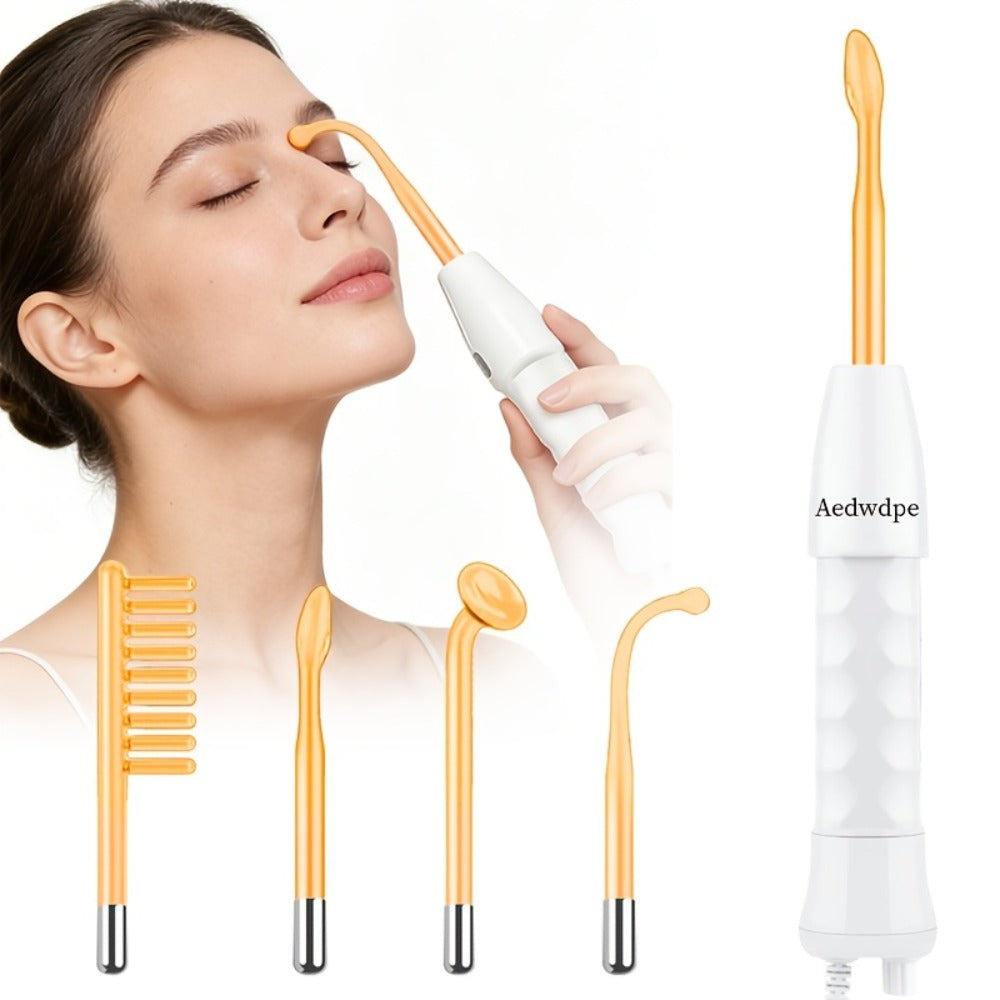 High Frequency Facial Massager 4-in-1 Professional Skincare Tool, Compact Plug-In High Frequency Wand for Face Acne Wrinkles Hair Growth, Elegant White Gift for Women Girlfriends Mothers