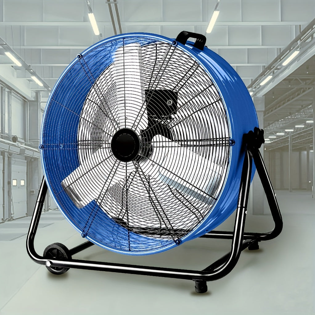 Industrial Floor Fan 24 Inch 9000 CFM Heavy Duty Drum Fan 3-Speed 360 Degree Tilt with Casters and Handle for Warehouse Garage Patio Workshop Gym Large Area Cooling