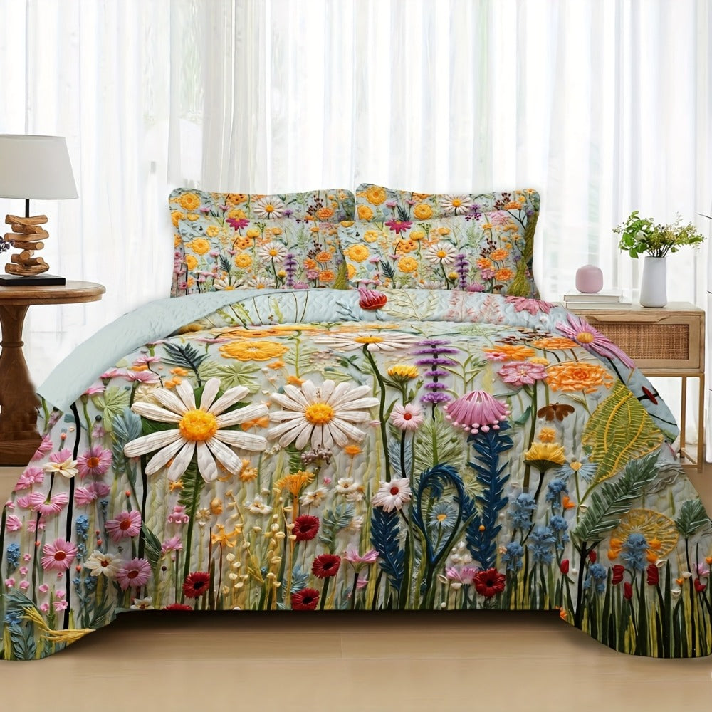 Boho Quilt Comforter Set Twin Full Queen King - Floral Bedding Lightweight Soft Microfiber Reversible Bedspread for Women Girls 2/3 Pcs All Season