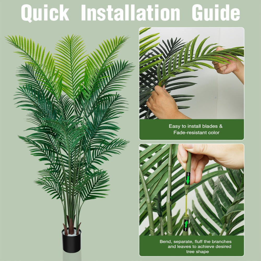 Artificial Palm Tree Fake Indoor Plant ¨C 4/5/6FT Faux Tropical Areca Palm with Realistic Leaves, Planter Options, for Living Room Bedroom Office Patio Home Decor
