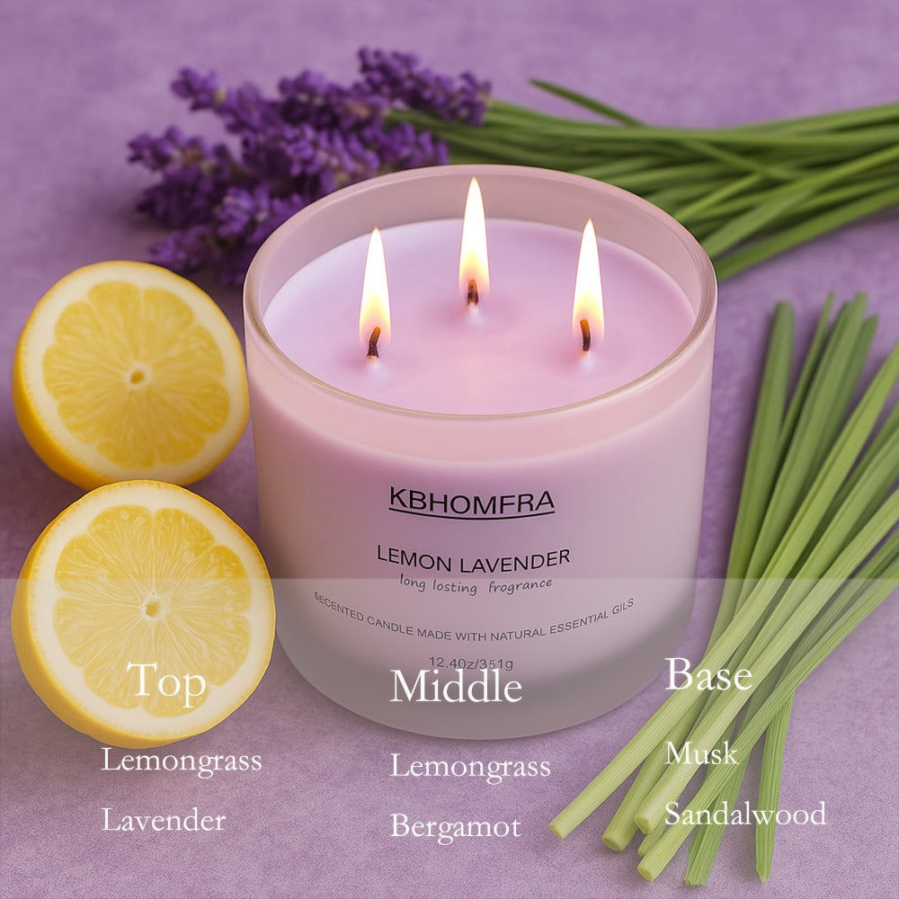 Scented Candles 3-Wick Large Soy Wax Candle 12.4oz - 70 Hour Burn Time, Natural Soy Blend & Beeswax, Luxury Gift Box, 6 Scents: Vanilla Coconut, Lemon Lavender, Jasmine, Citrus Sage, Pink Sands, Gardenia