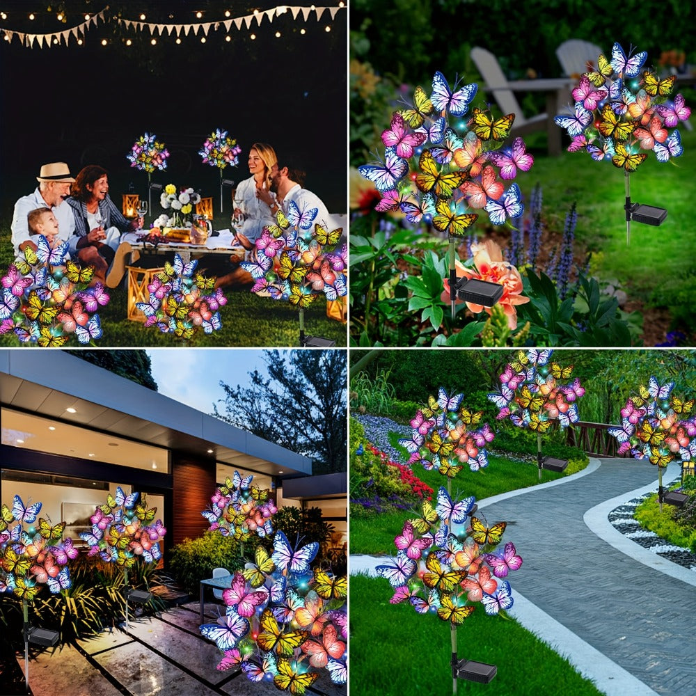 Solar Butterfly Garden Stake Lights Outdoor Waterproof IP65 ¨C 2pcs Colorful LED Solar Powered Lawn Insert Lights for Garden, Courtyard & Patio | Christmas Holiday Yard Decoration Ground Lights