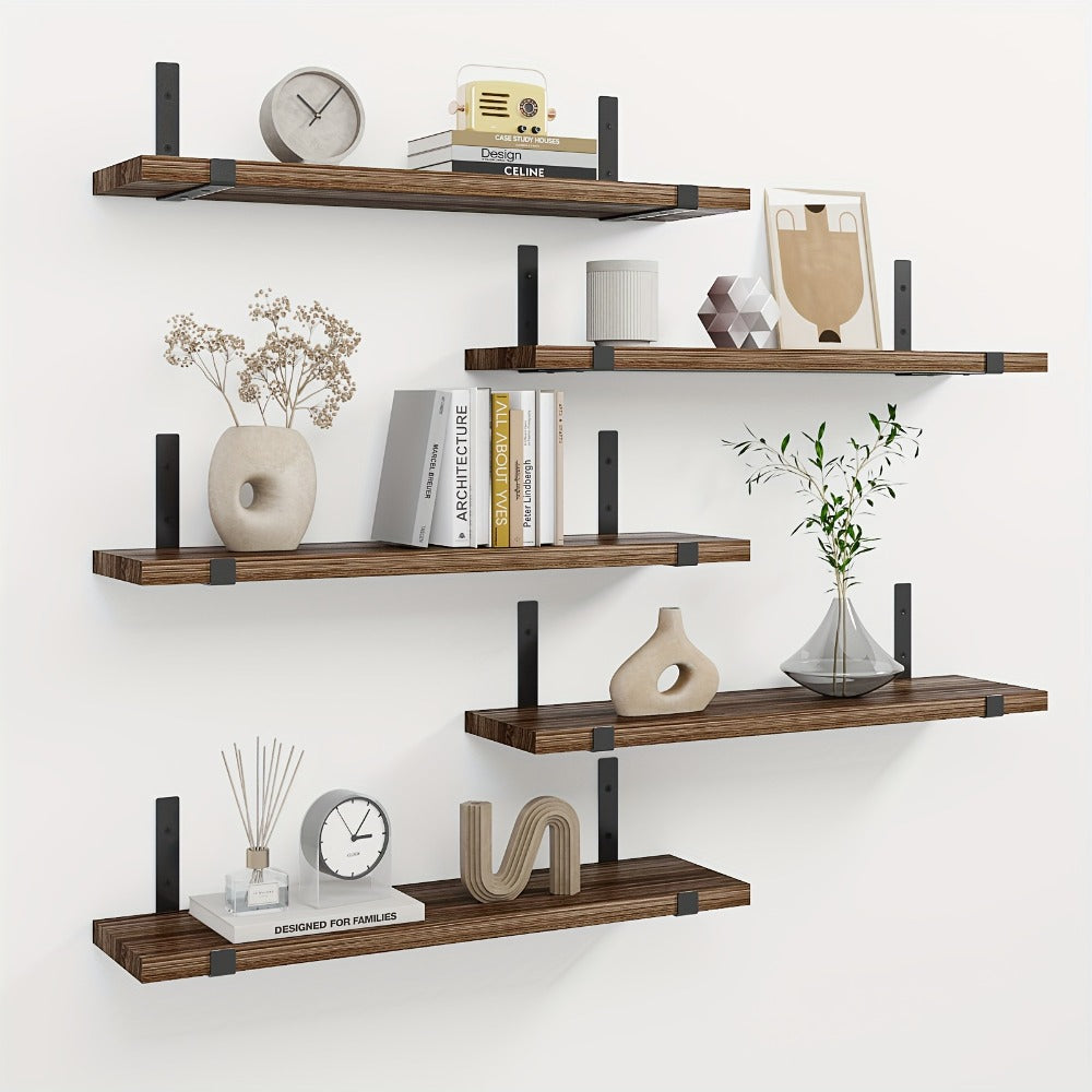 Floating Shelves Set of 5 Wall Mounted 4.7 Inch Tiered Display Shelves Vintage Style Wall Storage Rack for Bedroom, Living Room, Kitchen, Bathroom & Office ¨C Plant & Home Decor