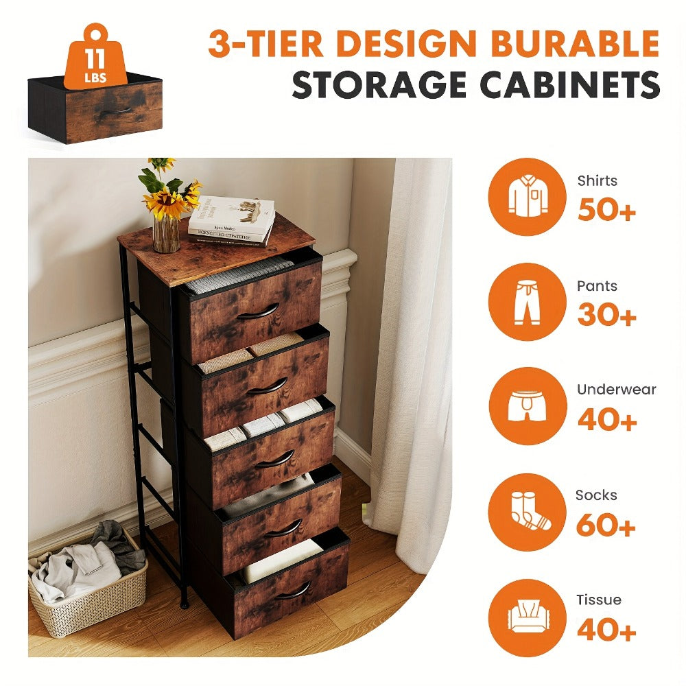 6 Drawer Fabric Dresser with Steel Frame Wooden Top - Storage Chest Organizer for Bedroom Closet Hallway Living Room