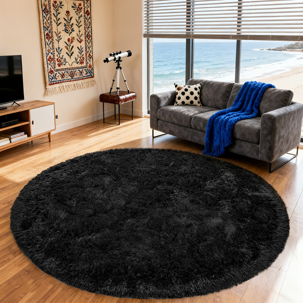 Round Area Rug Soft Shaggy Plush Circle Rug Non-Slip Indoor Floor Mat for Living Room Bedroom Dorm Tie Dye Rainbow Multi-Color Multi-Size