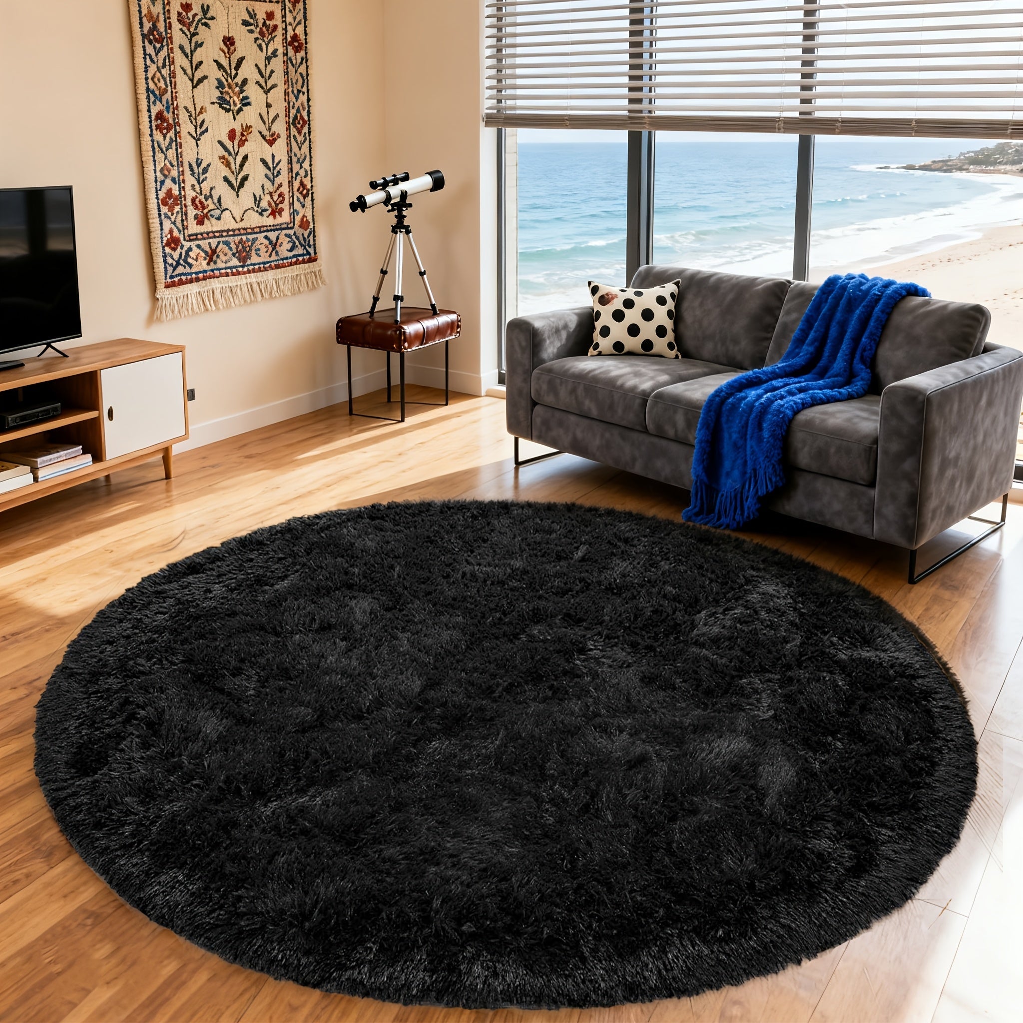 Round Area Rug Soft Shaggy Plush Circle Rug Non-Slip Indoor Floor Mat for Living Room Bedroom Dorm Tie Dye Rainbow Multi-Color Multi-Size