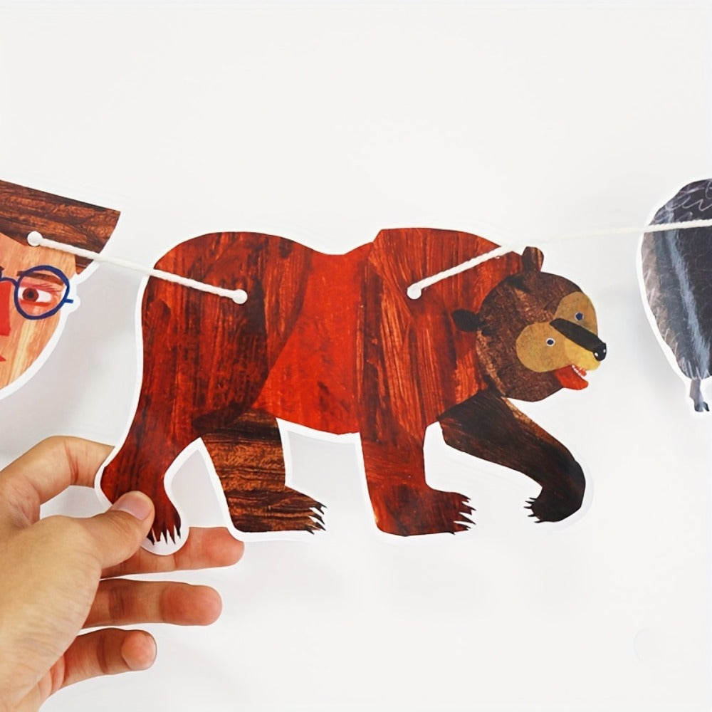 Brown Bear and Friends Paper Banner Garland 3 Meter Educational Wall Decoration Nursery Kindergarten Classroom Kids Room Book Theme Party Decor 11 Cards