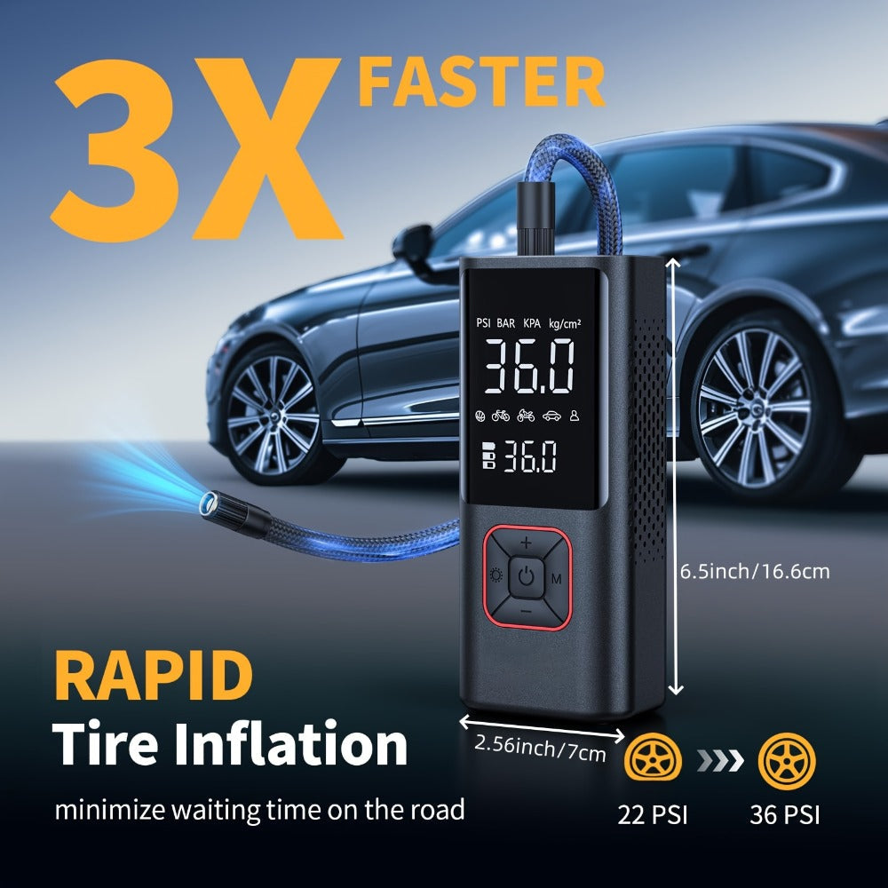 Portable Tire Inflator Air Compressor - 160 PSI 20000mAh Cordless Tire Pump 4X Faster with LED Light for Car, Bicycle, Motorcycle & Ball
