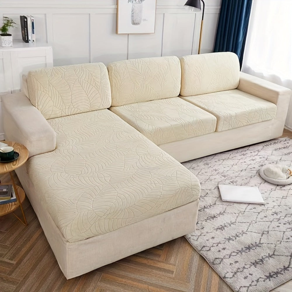 Jacquard Stretch Sofa Cover Set 6pcs Leaf Pattern High Elasticity Furniture Protective Cover with Elastic Band Easy Install Removable Washable Concubine Style Cushion Cover Home Decor Multiple Colors