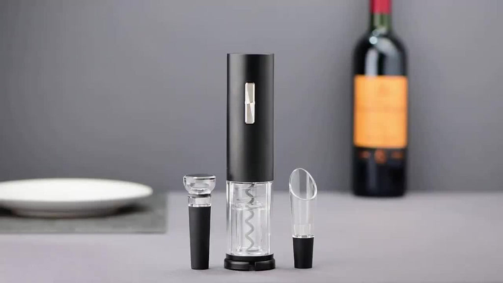 Electric Wine Opener Set 4-in-1 Rechargeable - USB-C Automatic Corkscrew with Blue LED, Vacuum Stopper, Wine Pourer & Foil Cutter - Complete Wine Accessories Gift Set for Home Bar, Parties & Weddings