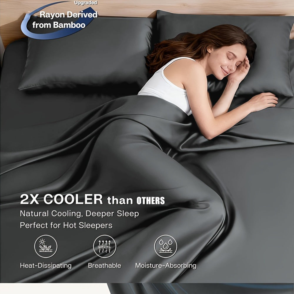 Cooling Bed Sheet Set 6 Piece Ultra Soft Deep Pocket 17 Inch Double Stitching for Hot Sleepers Twin Full Queen King Multiple Colors