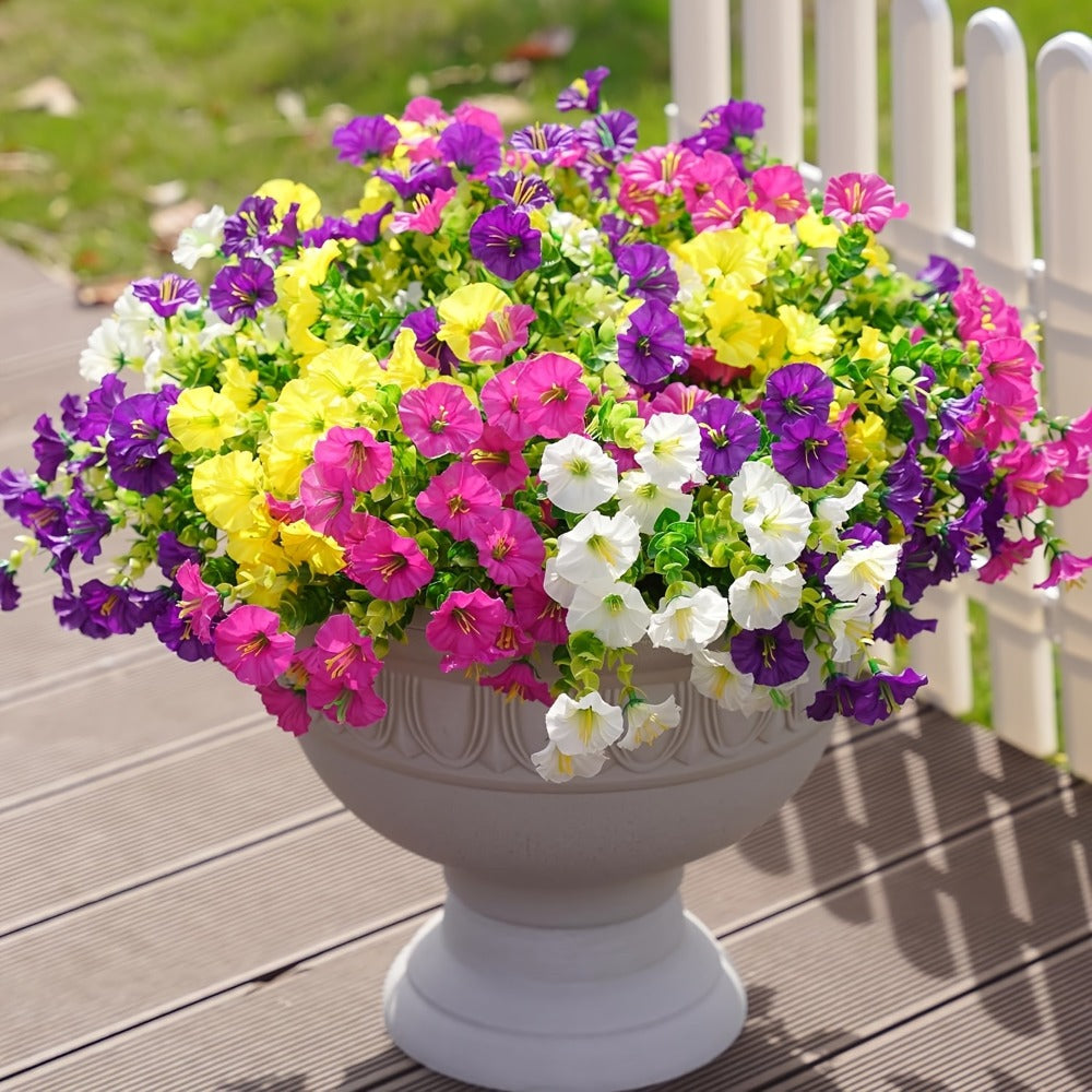 Artificial Flowers Outdoor 10 Bundles Faux Silk Pink Morning Glory - Realistic Fake Flowers for Porch, Patio, Window Box, Front Door, Garden Planter, All-Season Home Decor, Colorful Daisy Arrangement