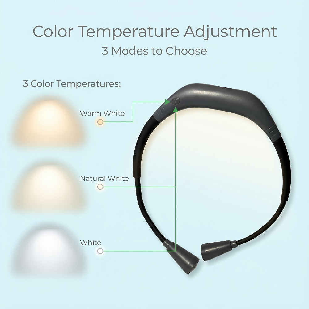 LED Neck Reading Light USB Rechargeable, 3 Color Modes Adjustable Brightness Hands-Free Book Light for Reading in Bed, Knitting, Crafts, Camping & Bedroom, Portable Wearable Neck Lamp