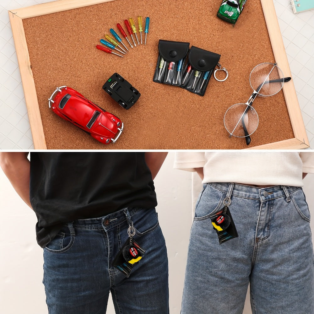 Mini Tape Measure & Screwdriver Keychain Tool Set 96 Pack ¨C Bulk Party Favors for Men, Father's Day Gifts, DIY Emergency Keychain Tools, Compact Measuring Tape with Mini Screwdriver