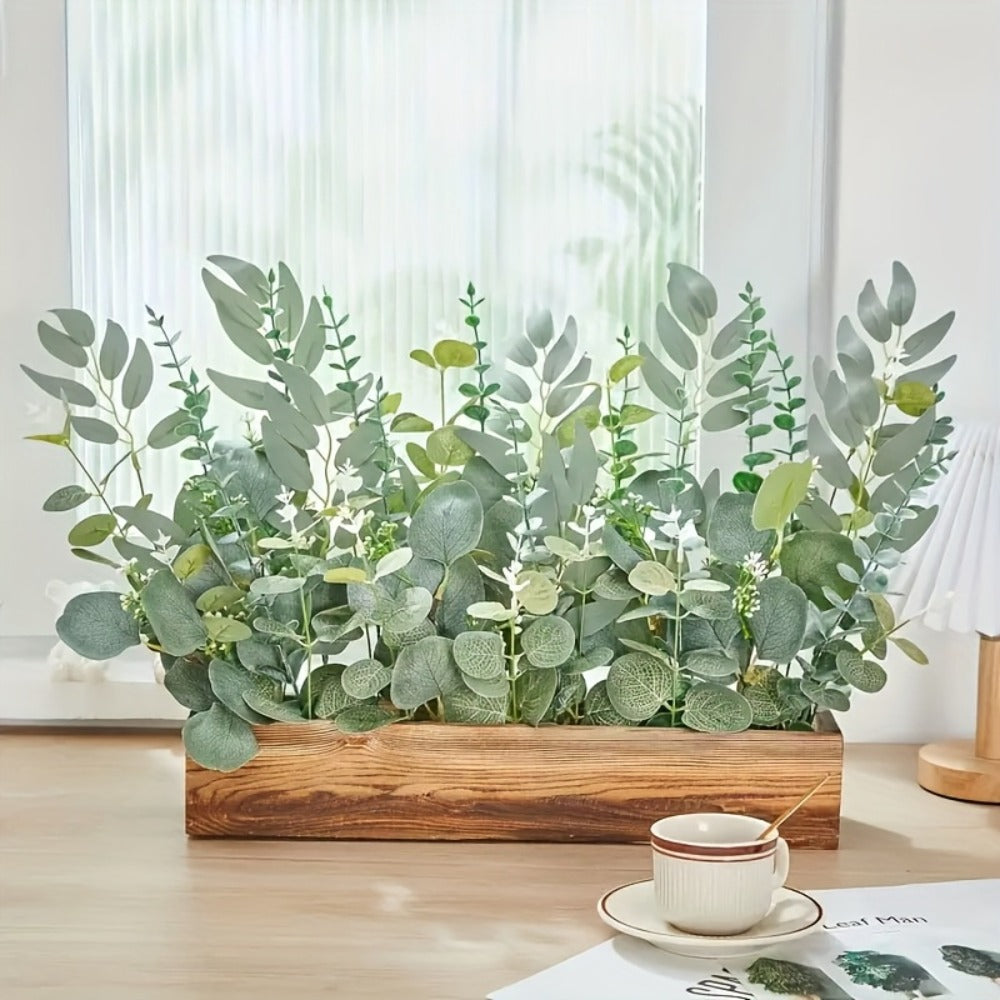 Artificial Eucalyptus Stems Bulk 50 56pcs Fake Flowers with 4 Leaf Varieties Lifelike Green Foliage Bouquet White Flowers for Wedding DIY Home Office Spring Valentine's Day St Patrick's Day Decor