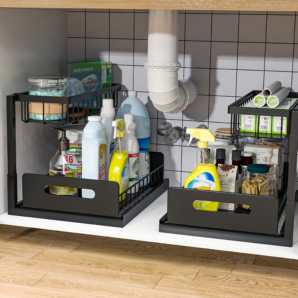 Under Sink Organizer with Sliding Pull-Out Shelf ¨C 2-Tier Metal Cabinet Storage Rack for Kitchen, Bathroom, Pantry & Closet Organization, 1-Pack or 2-Pack