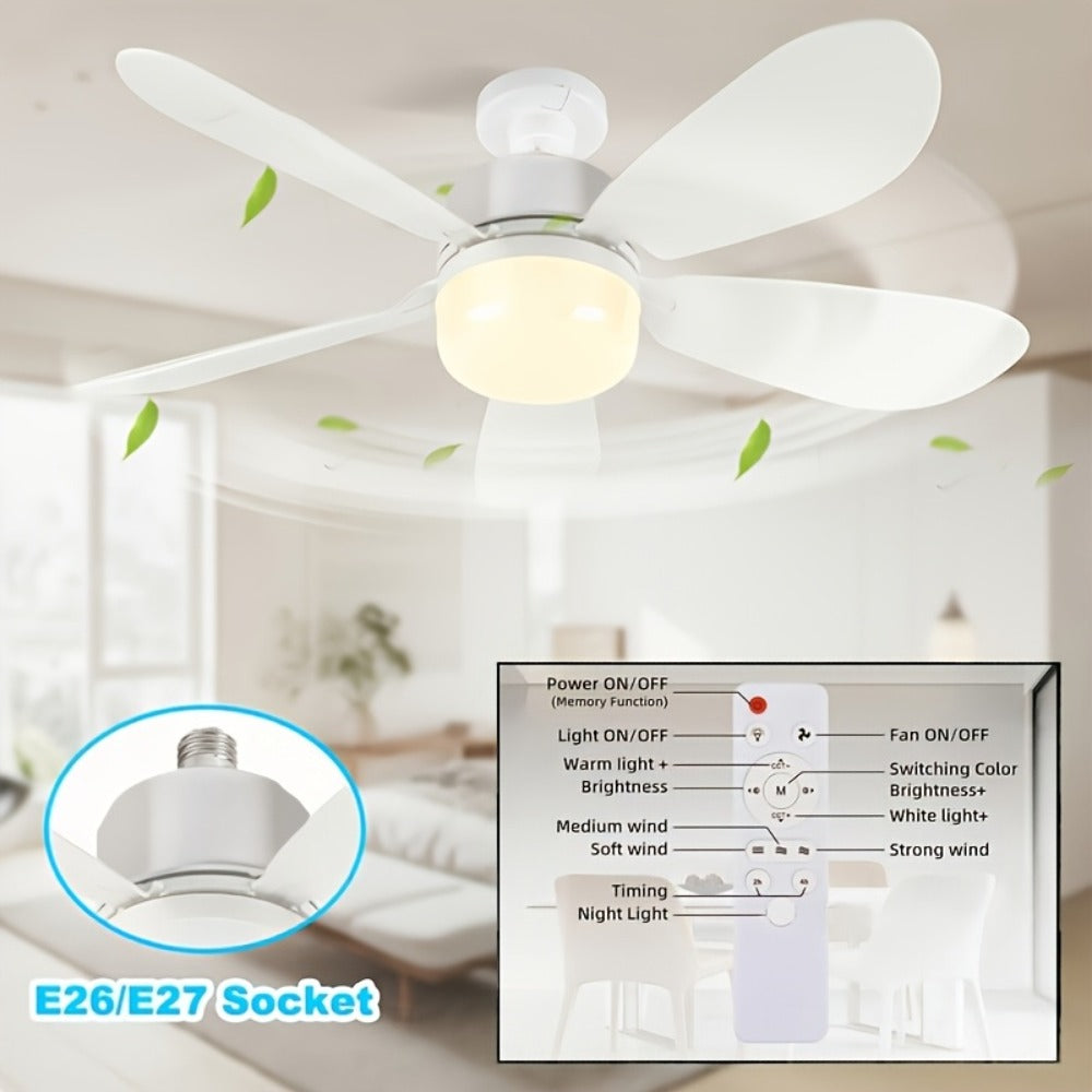 Ceiling Fan with Light and Remote Control | 5-Blade 20 Inch 3-Speed 3-Color Dimmable LED Fan Light | Timing Mute E26/E27 Screw-In Easy Install for Kitchen Living Room Bedroom