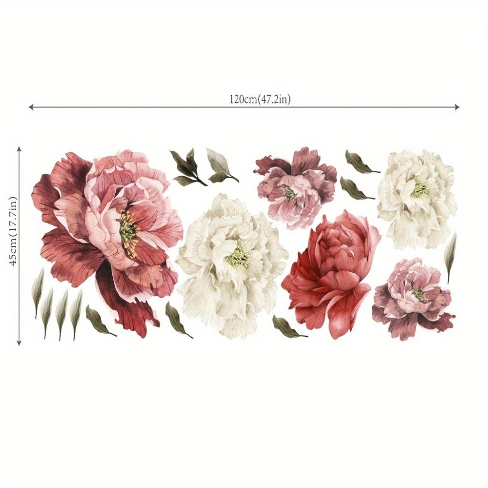 Peony Flower Window Glass Sticker ¨C Anti-Collision Waterproof Decorative Glass Film, European Floral Wall & Window Decal for Home Decor, 17.7 x 47.2 Inches (2 Styles)