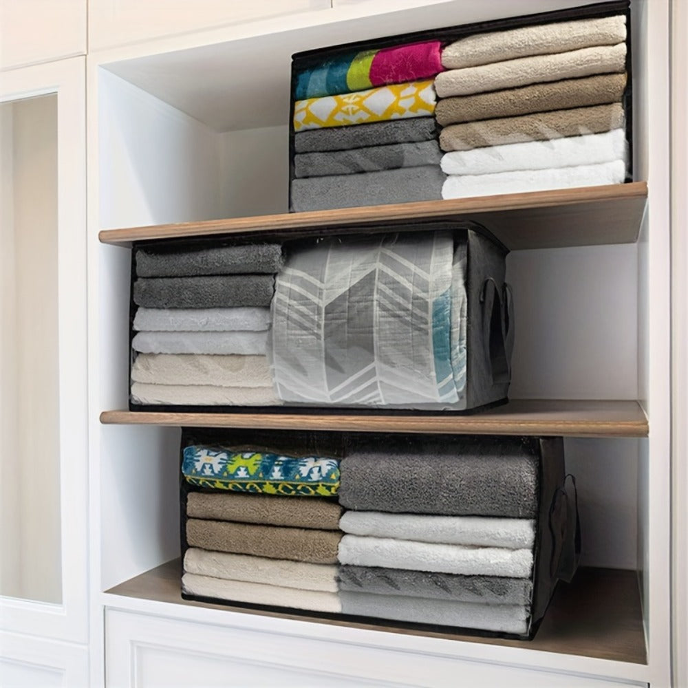 Foldable Storage Bags Set of 3 with Transparent Window & Handles ¨C Closet Organizer Bags for Clothes, Bedding, Pillows, Blankets, Stuffed Animals, Dorm Room, Under Bed Storage, Gray