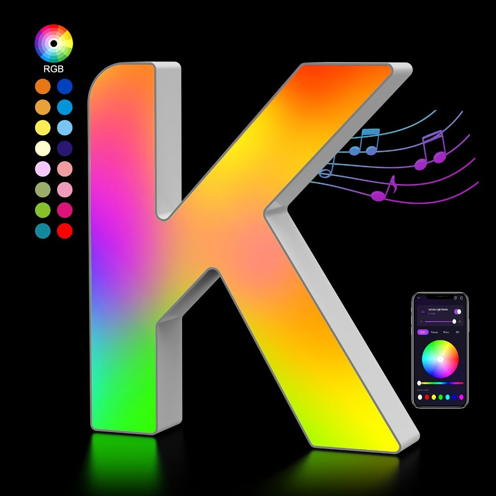 LED Letter Lights Music Sync - Colorful Flashing Marquee Alphabet Lights for Room Decor, Party, Bedroom, Festival & Camping, Numbers 0-9 & A-Z & Symbols Available, Night Light Wall Decoration