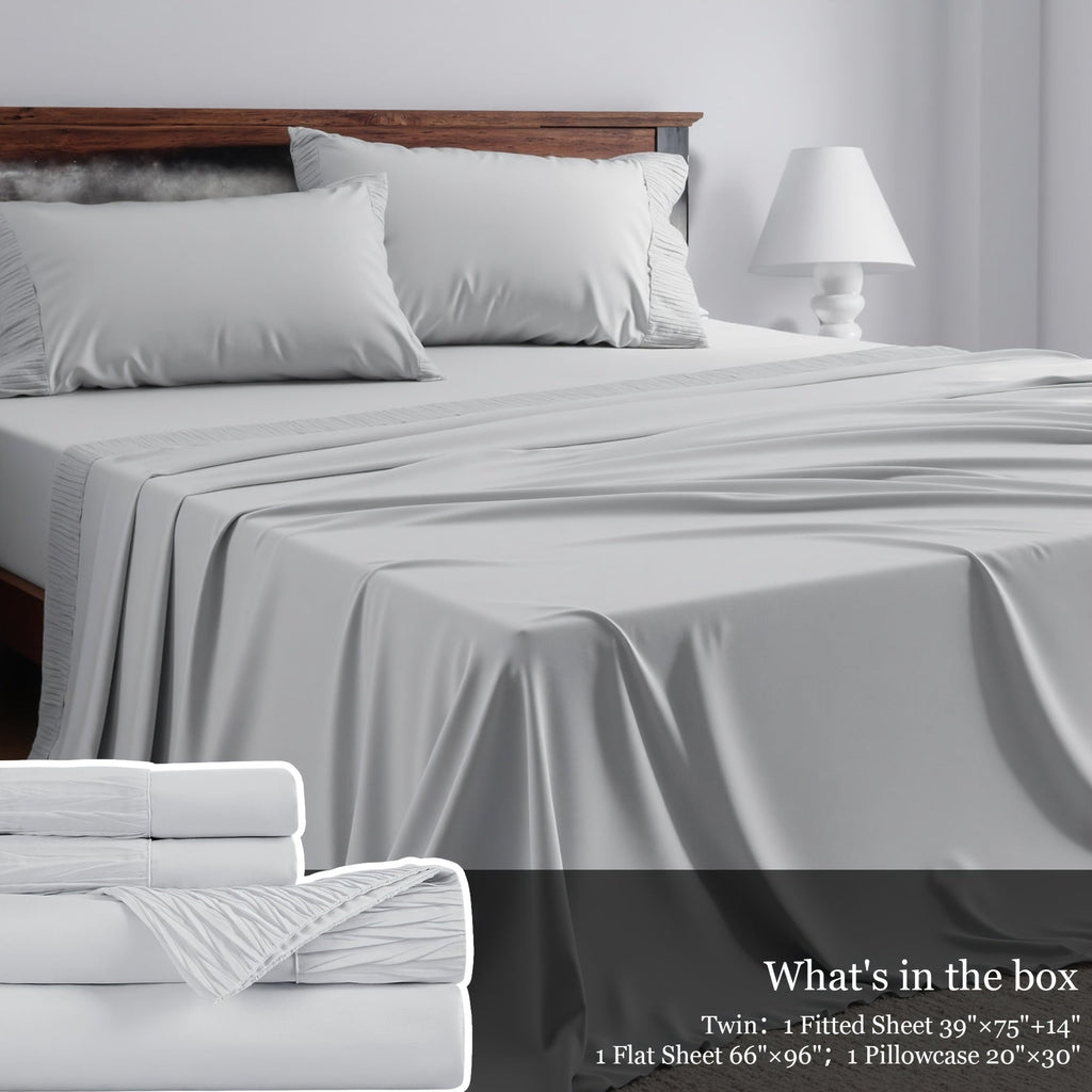 Bed Sheet Set 4-Piece Soft Breathable Cooling Sheets - Flat Sheet, Fitted Sheet & 2 Pillowcases, Wrinkle-Free Hotel Luxury Bedding, All Season Comfort