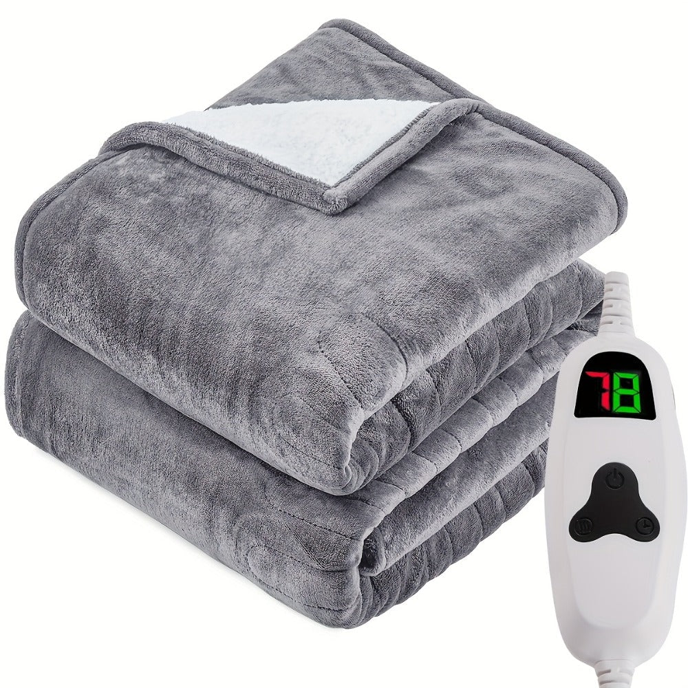Electric Heated Blanket Dual Zone Independent Temperature Control A/B Zones | 10 Heating Levels Soft Flannel Fast Heating Blanket with Dual Controllers Auto Shut-Off 1/2/4/6/8 Hours Throw Full Size