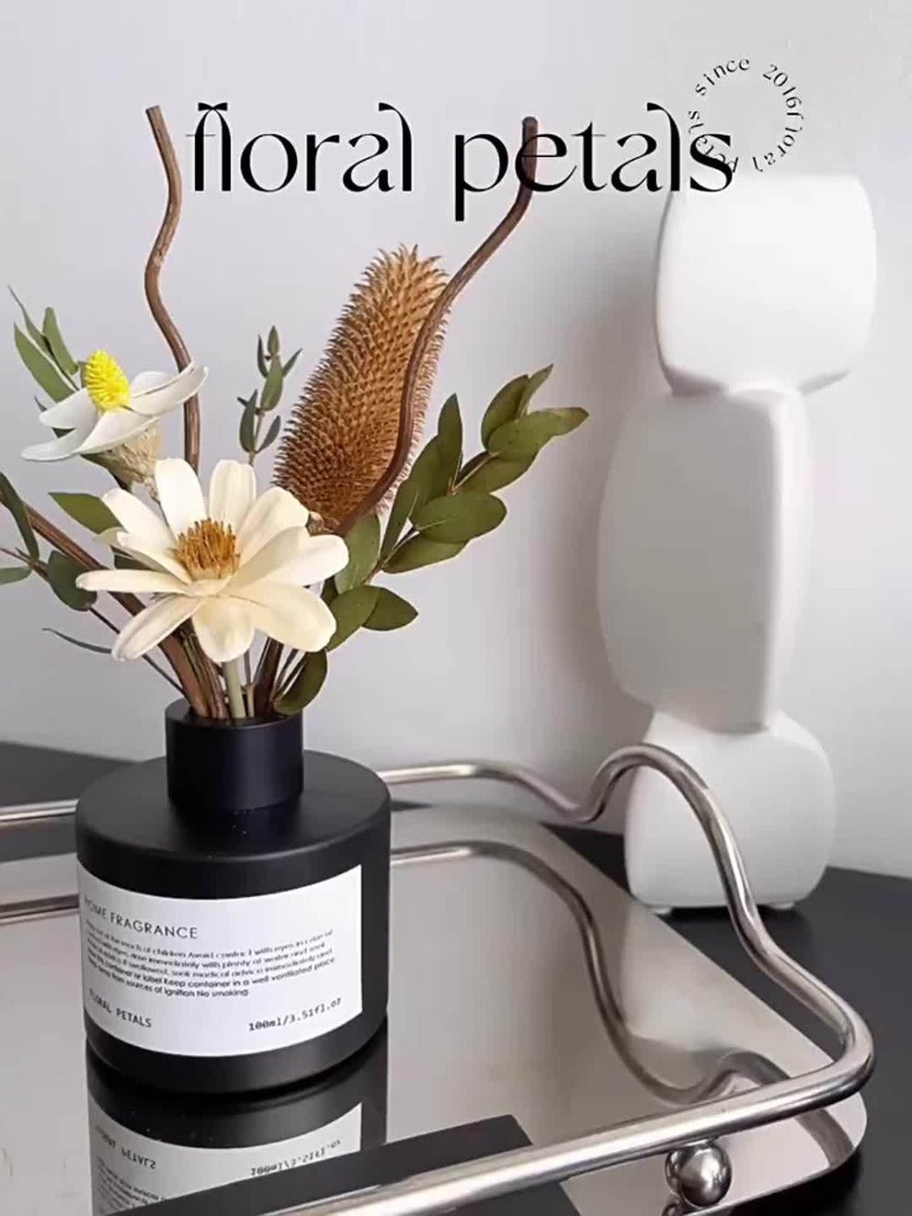 Reed Diffuser with Real Flowers & Essential Oil - Long-Lasting Home Fragrance Scent Sticks for Bedroom Bathroom Living Room, Jasmine Gardenia Sandalwood Citrus