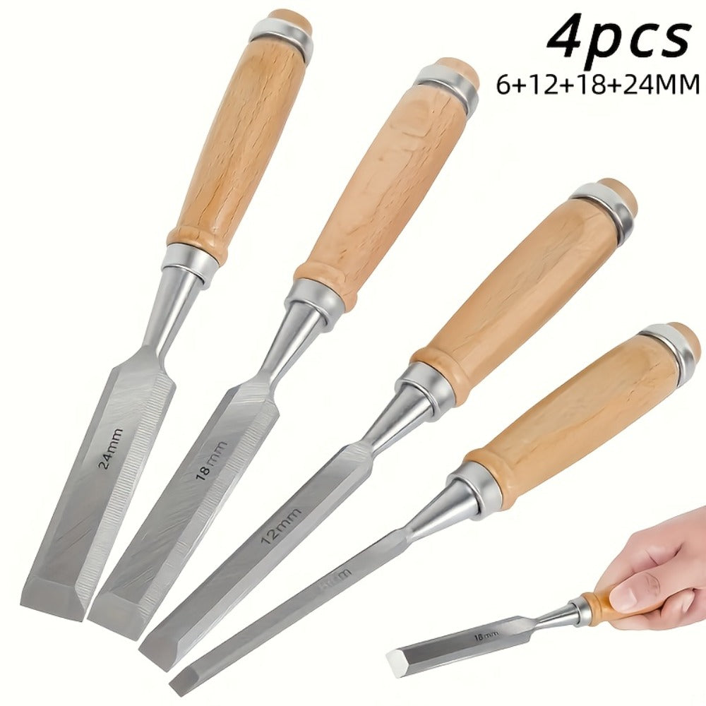 Wood Chisel Set 4pcs ¨C CR-V Steel Woodworking Chisels 6/12/18/24mm, Professional Wood Carving & Carpentry Hand Tools for Beginners and Experts