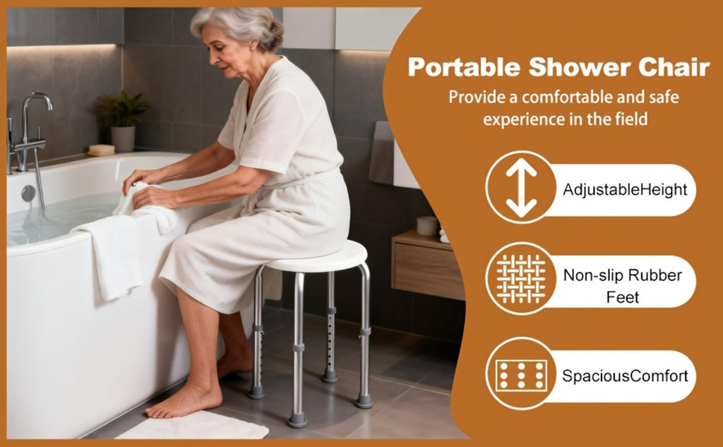 Shower Stool for Inside Shower ¨C Adjustable Height Non-Slip Bath Seat, 300 LBS Capacity, Stable Bathroom Stool for Sitting, Fits Showers & Bathtubs, Lightweight & Easy Assembly