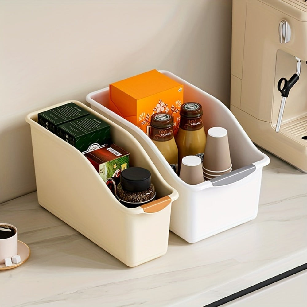 Plastic Multifunctional Storage Box Set of 2 - Curved Organizer Bins for Cleaning Supplies, Household Necessities, Kitchen Bathroom Countertop Home Organization