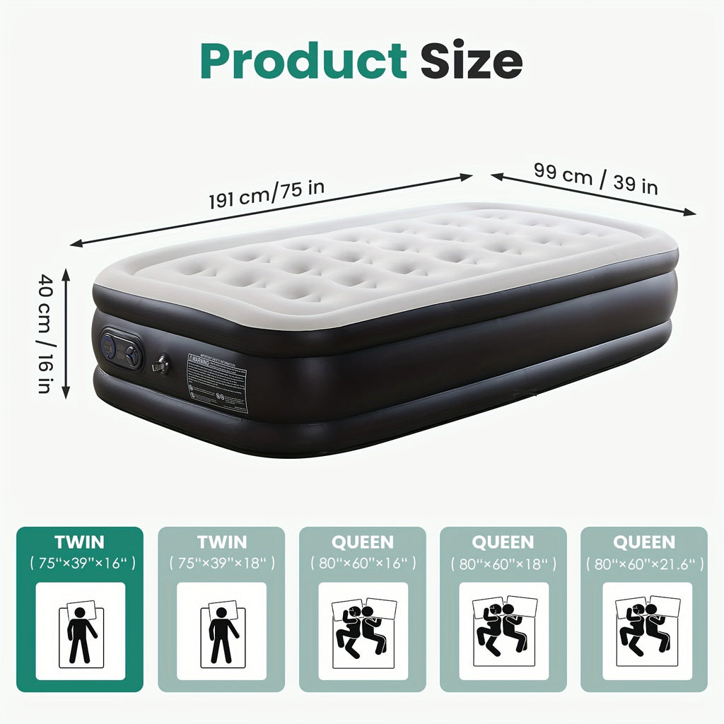 Inflatable Air Mattress with Pump Flocking Surface High Load Capacity Portable Air Sleeping Bed for Camping Hiking Beach Indoor Outdoor Guest Use, Easy Storage Compact Design