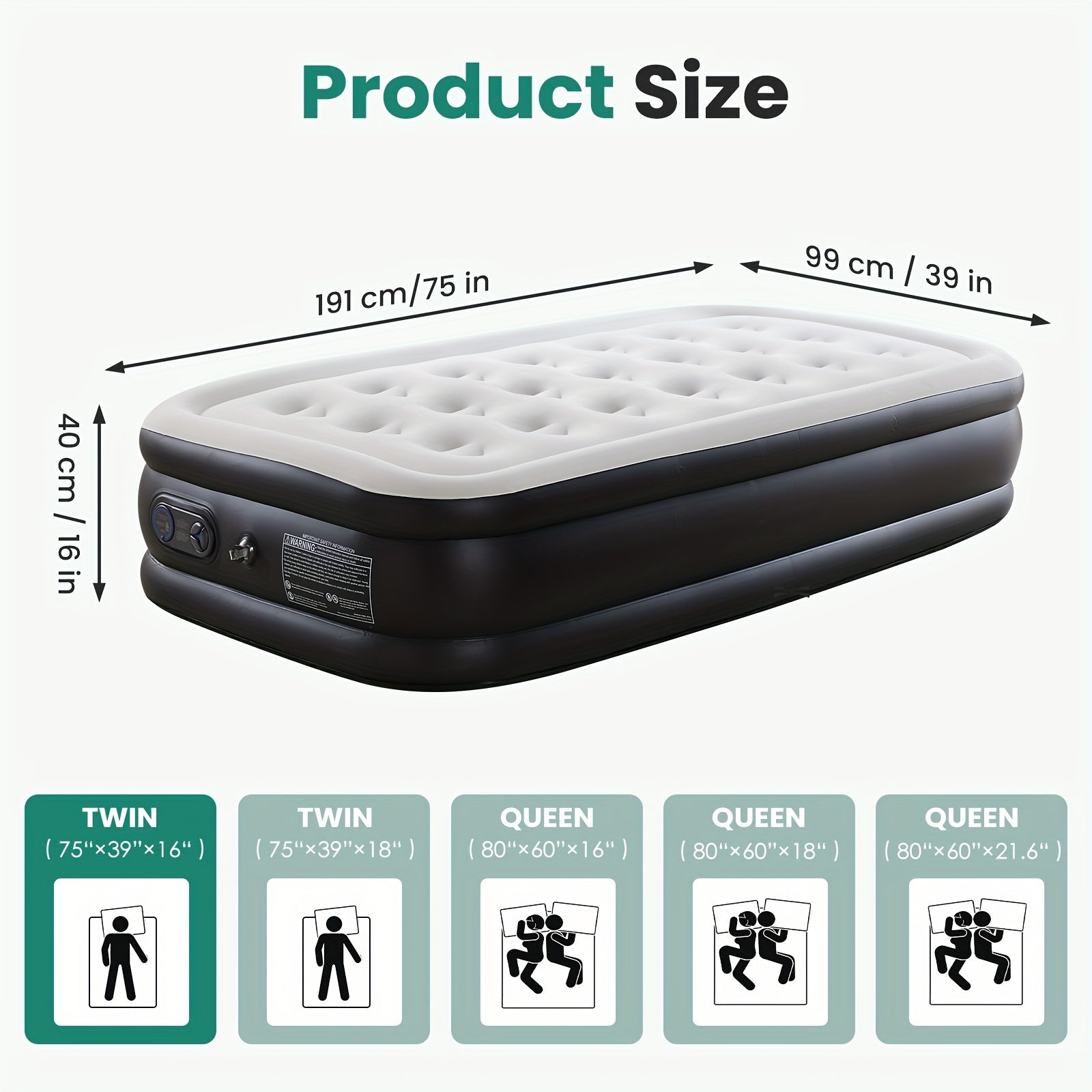 Inflatable Air Mattress with Pump Flocking Surface High Load Capacity Portable Air Sleeping Bed for Camping Hiking Beach Indoor Outdoor Guest Use, Easy Storage Compact Design