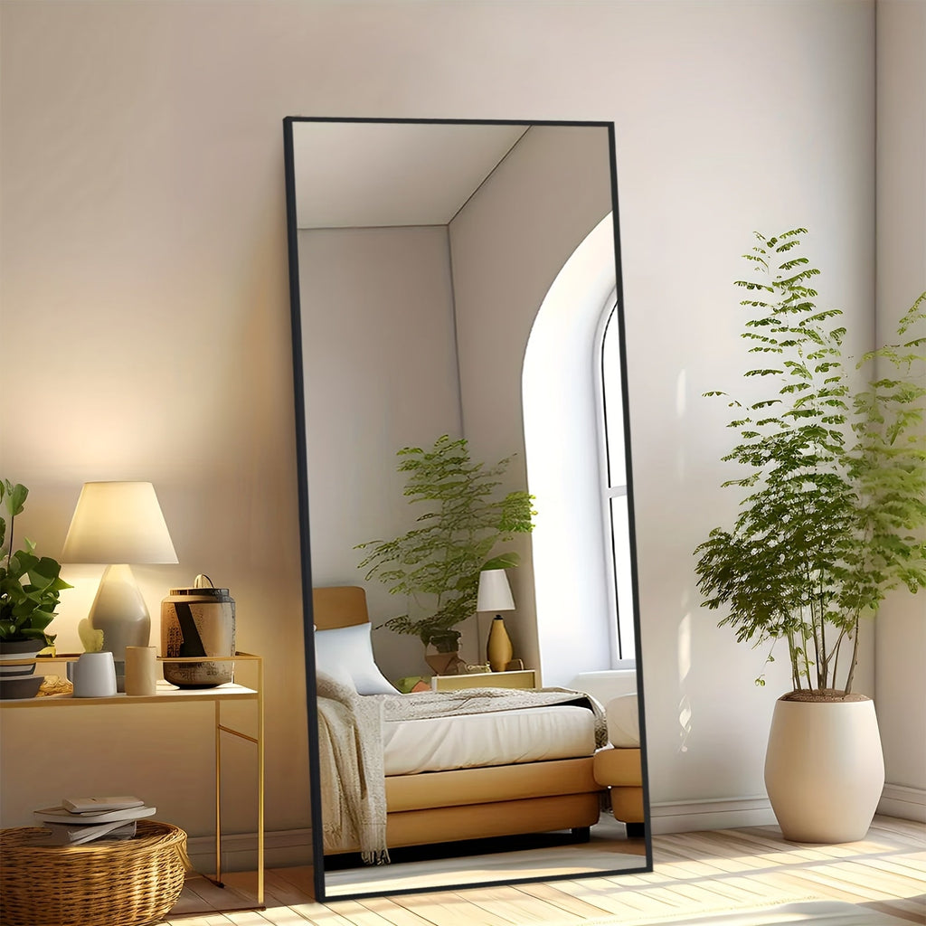 Full Length Mirror Floor Standing with LED Light - Arched & Rect Aluminum Frame Dressing Mirror for Bedroom Living Room, Black/Golden/White