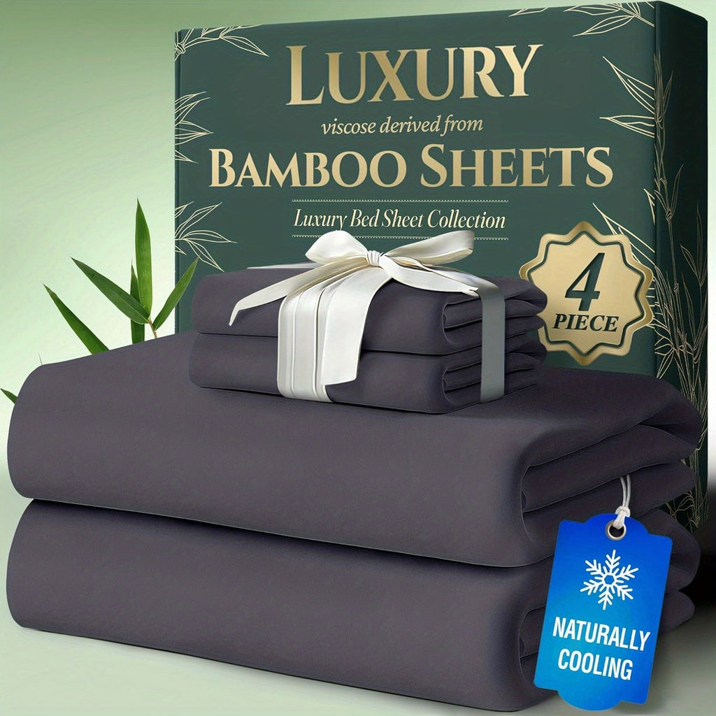 Bamboo Bed Sheet Set Twin Full Queen King - Cooling Soft Deep Pocket Fitted Sheets for Hot Sleepers, Moisture-Wicking Breathable Bedding Set Multiple Colors
