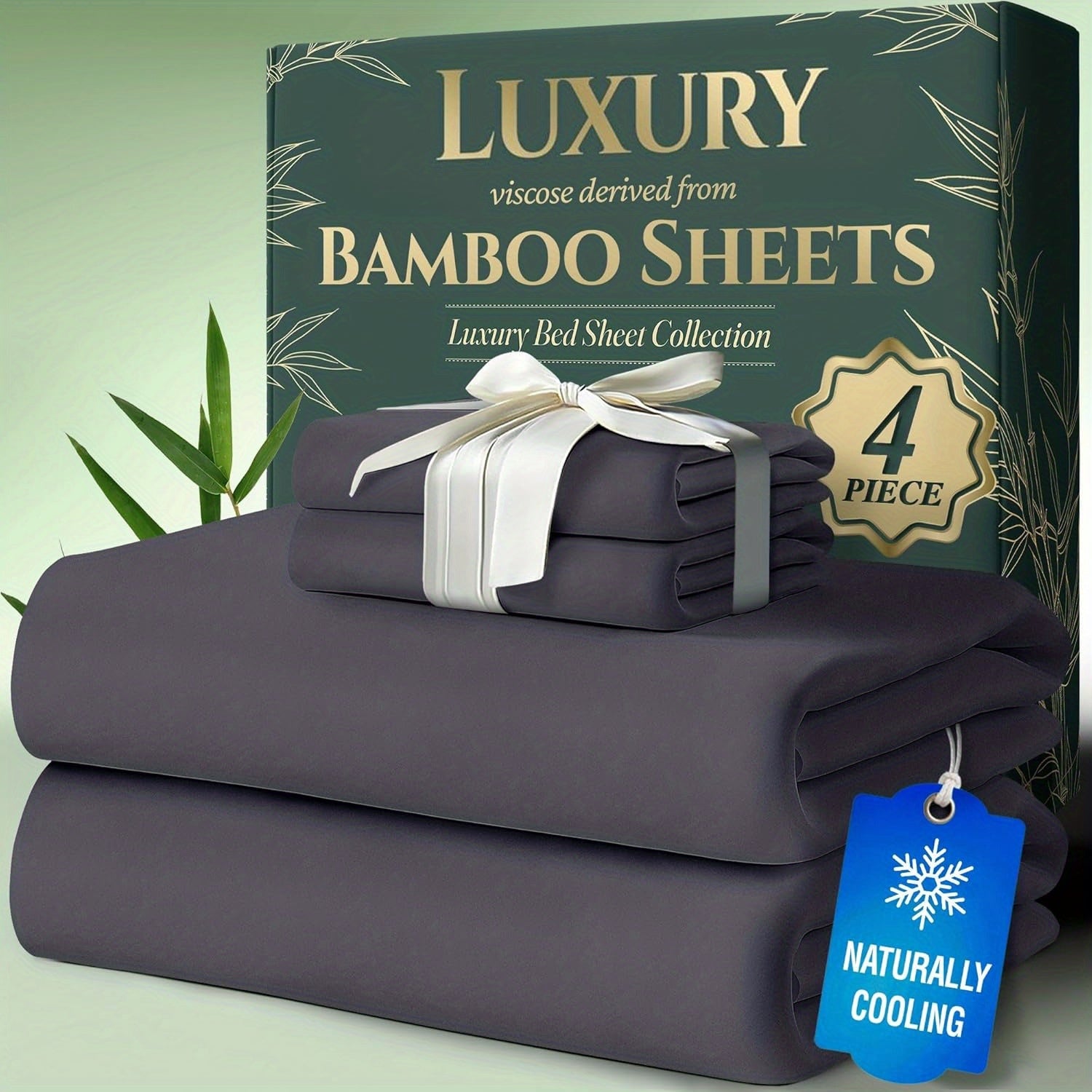 Bamboo Bed Sheet Set Twin Full Queen King - Cooling Soft Deep Pocket Fitted Sheets for Hot Sleepers, Moisture-Wicking Breathable Bedding Set Multiple Colors