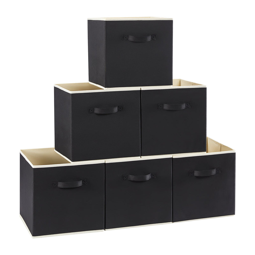 Collapsible Storage Cubes Set of 6 Foldable Fabric Bins Cube Storage Organizer Baskets 11 & 13 Inch Decorative Organizing Bins for Closet Shelf Bedroom Living Room Office