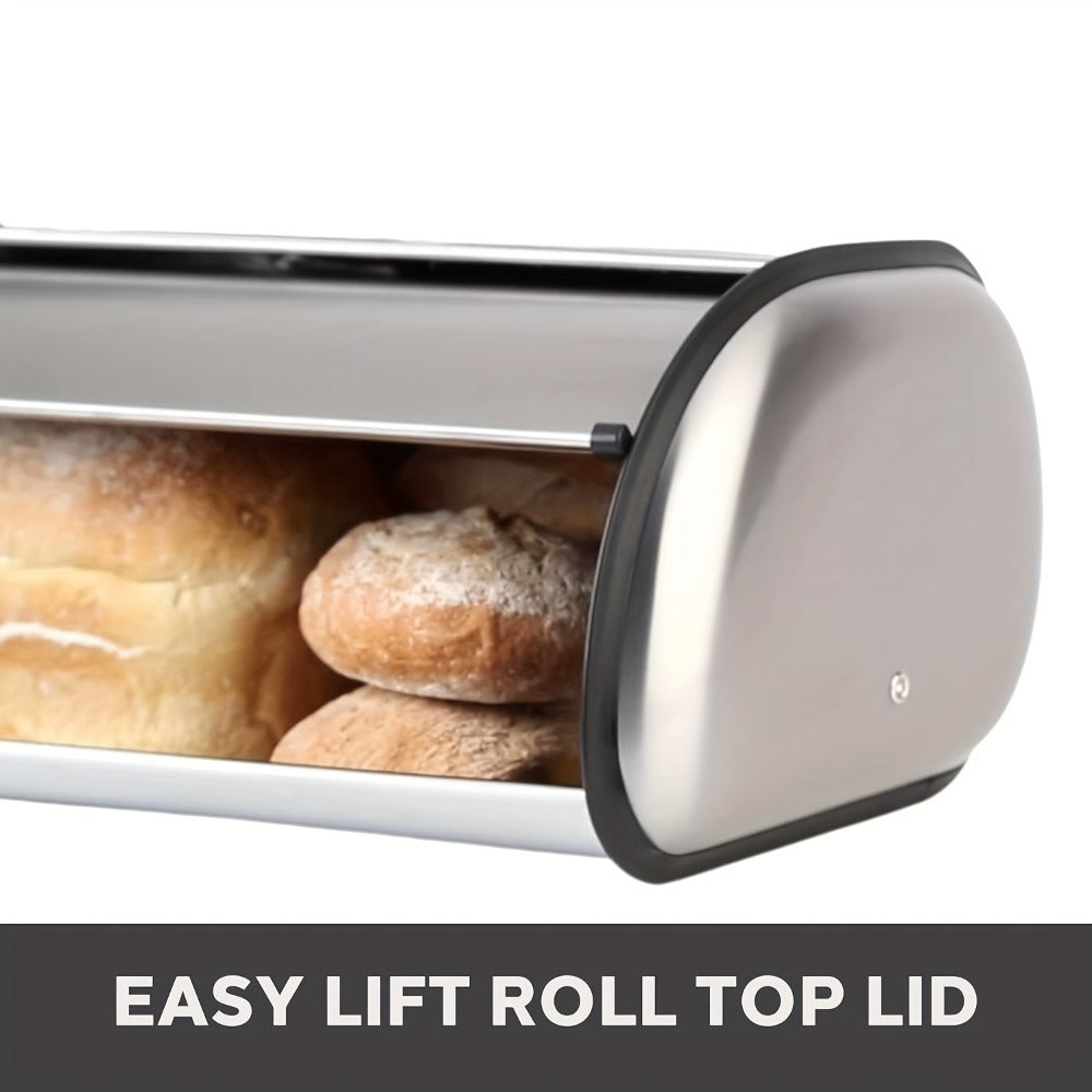 Stainless Steel Roll Top Bread Box 13 Inch - Countertop Bread Storage Container with Lid, Keeps Bread Fresh & Insect-Free, Holds Large Loaves, Bagels, Muffins
