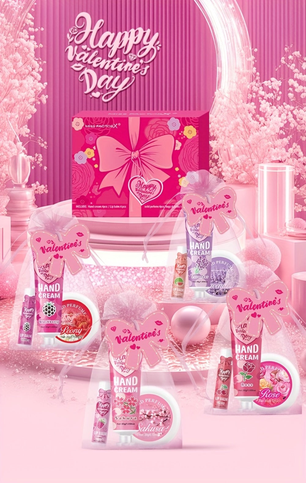 20pcs Beauty Gift Set Lip Balm Hand Cream Solid Perfume Pink Gift Bag Glossy Finish All Skin Types Holiday Party Mother's Day Wedding Bridesmaid Favors