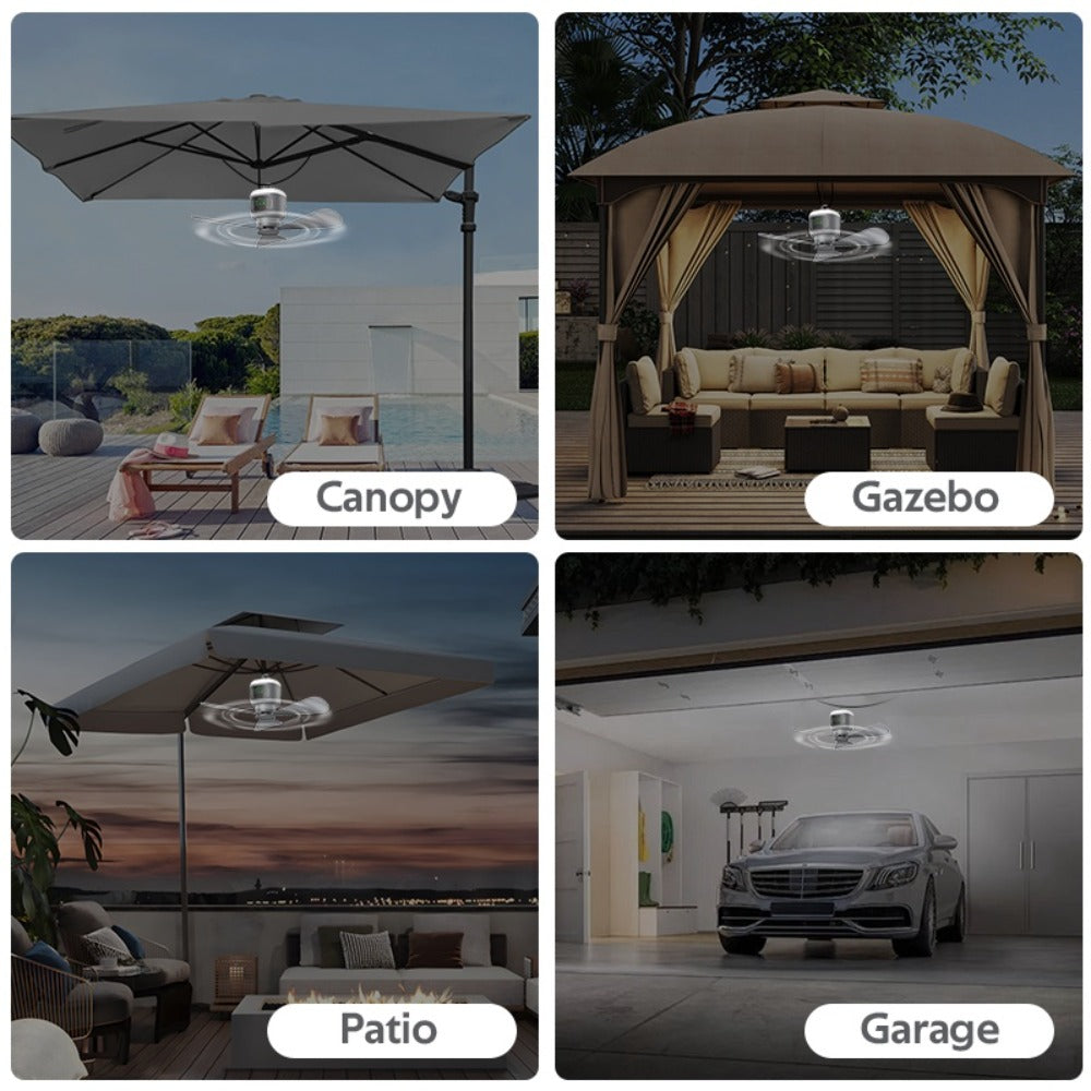 Remote Control Camping Fan 12000mAh Battery Portable Outdoor Fan with LED Light 4-Speed Settings 8-Hour Timer 30-Hour Runtime Rechargeable Tent Fan