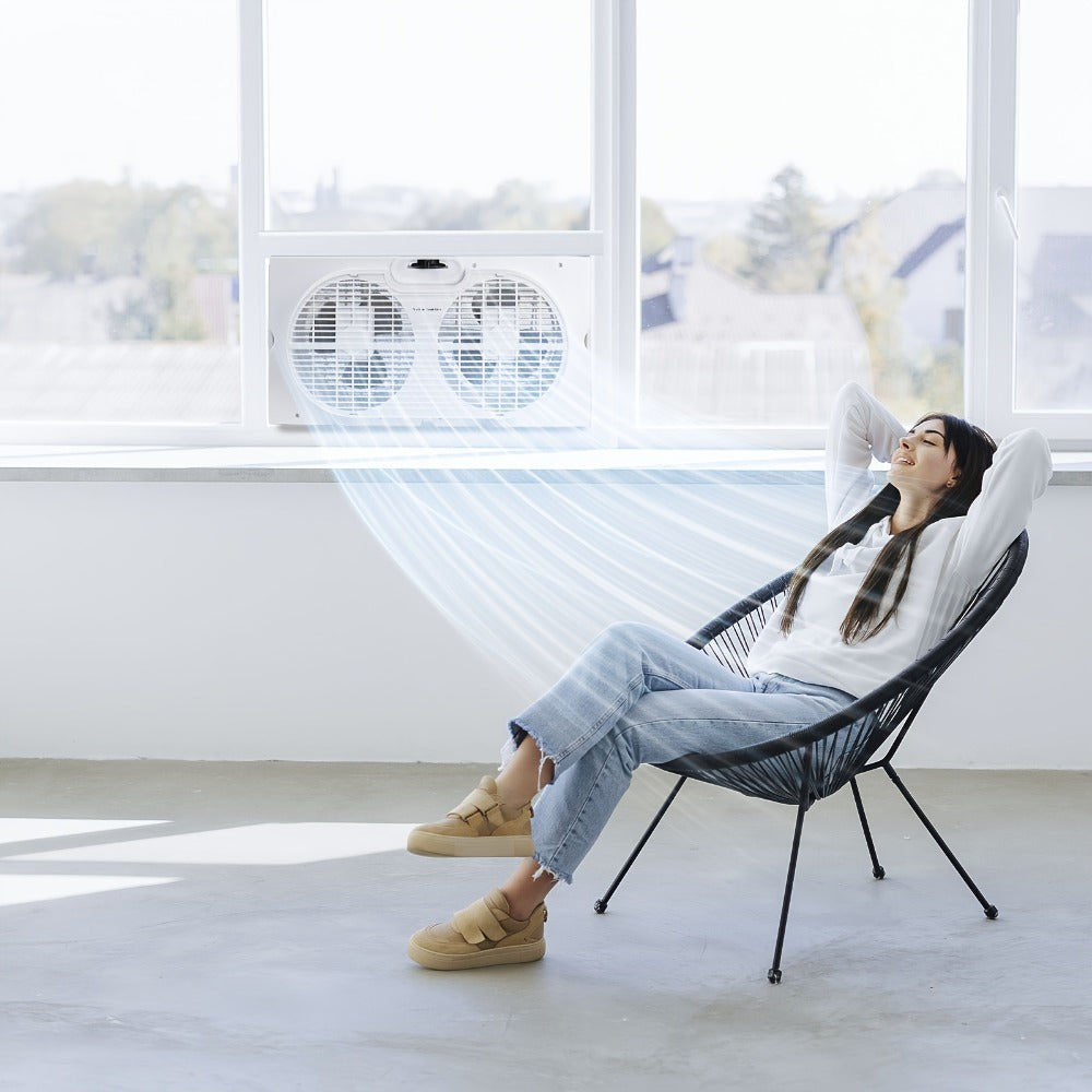 Window Fan 9 Inch Twin Expandable Dual Fan, 3-Speed with Remote Control or Manual Control, Reversible Airflow Indoor Window Fan for Bedroom, Living Room, Kitchen and Office