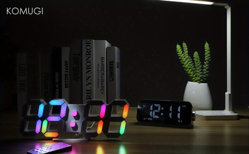 Digital Wall Clock RGB Neon LED 9.7¡± Large Display ¨C Aesthetic Alarm Clock with Remote Control, Adjustable Brightness, Date & Temperature Display for Bedroom, Living Room, Office & Gym