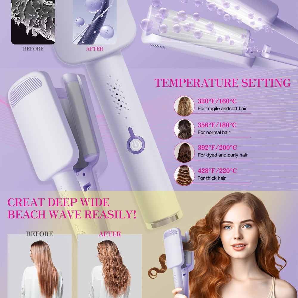 Hair Curling Iron 1.25 Inch - Beach Wave Curling Wand with Dual Voltage, Deep Wave Barrel, Anti-Frizz Ceramic Coating, Easy Home Use, Travel-Ready Styling Tool for All Hair Types