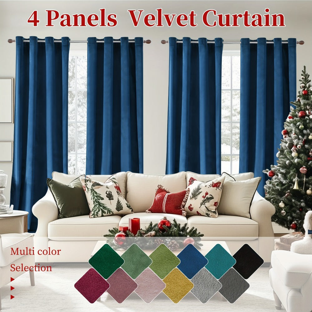 Blackout Curtains 4 Panels Velvet Thermal Insulated Noise Reducing Grommet Top Room Darkening Drapes for Living Room Bedroom Decor