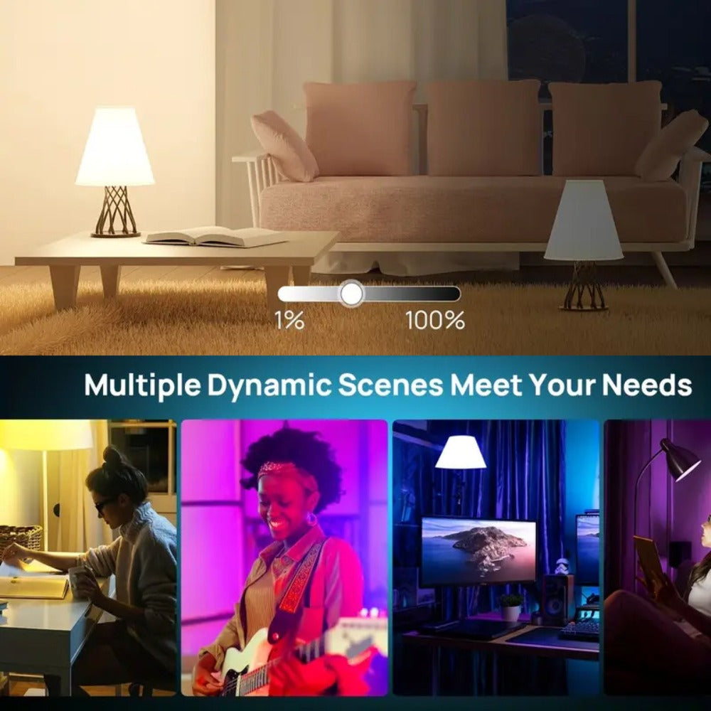 Smart Light Bulbs RGB Color Changing, WiFi A19 E26 LED Bulb Works with Alexa & Google Home, 2.4GHz Dimmable 800LM 60W Equivalent, Music Sync Voice Control App Remote, for Bedroom Party Home Decor