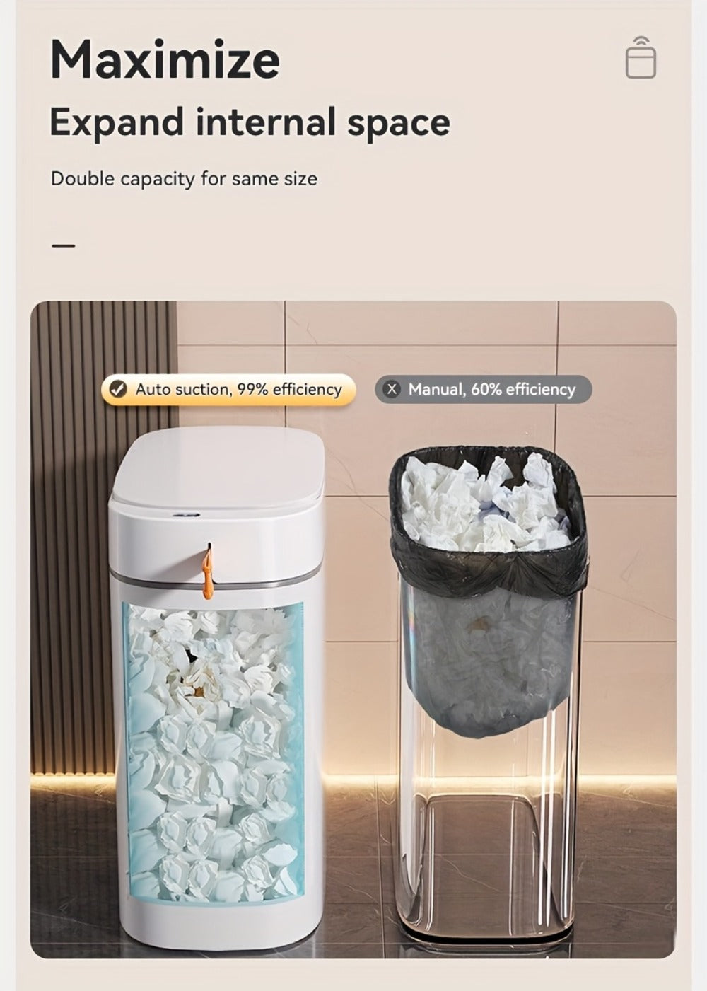 Automatic Sensor Trash Can Self-Emptying 3.8 Gallon with Drawstring Bags - Hands Free Infrared Smart Waste Bin for Bathroom Kitchen Bedroom Office Dorm Room