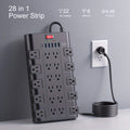 Power Strip Surge Protector 28-in-1 with 22 Widely Spaced Outlets 5 USB-A 2 USB-C Ports 2100 Joules Flat Plug Wall Mountable 6.48FT 14AWG Heavy Duty Extension Cord for Home Office