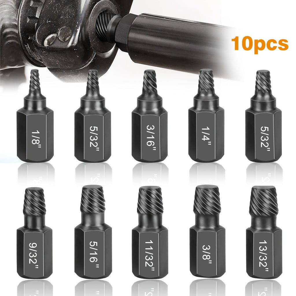 Screw Extractor Set 10pcs, 1/8¡± to 13/32¡± Broken Bolt Extractor Kit, Left-Handed Alloy Steel Nut & Stud Remover Tool for Stripped Screws, Bolts, Threaded Pipes & Fittings