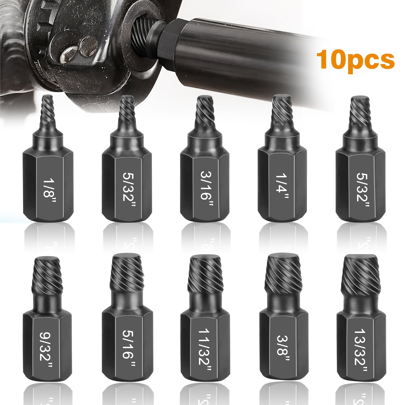 Screw Extractor Set 10pcs, 1/8¡± to 13/32¡± Broken Bolt Extractor Kit, Left-Handed Alloy Steel Nut & Stud Remover Tool for Stripped Screws, Bolts, Threaded Pipes & Fittings